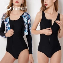 Купальная одежда для женщин сексуальный костюм для плавания из двух частей с длинными рукавами и цветочным принтом для купания, сёрфинга, ретро купальные костюмы Монокини, женский купальный костюм De Bain