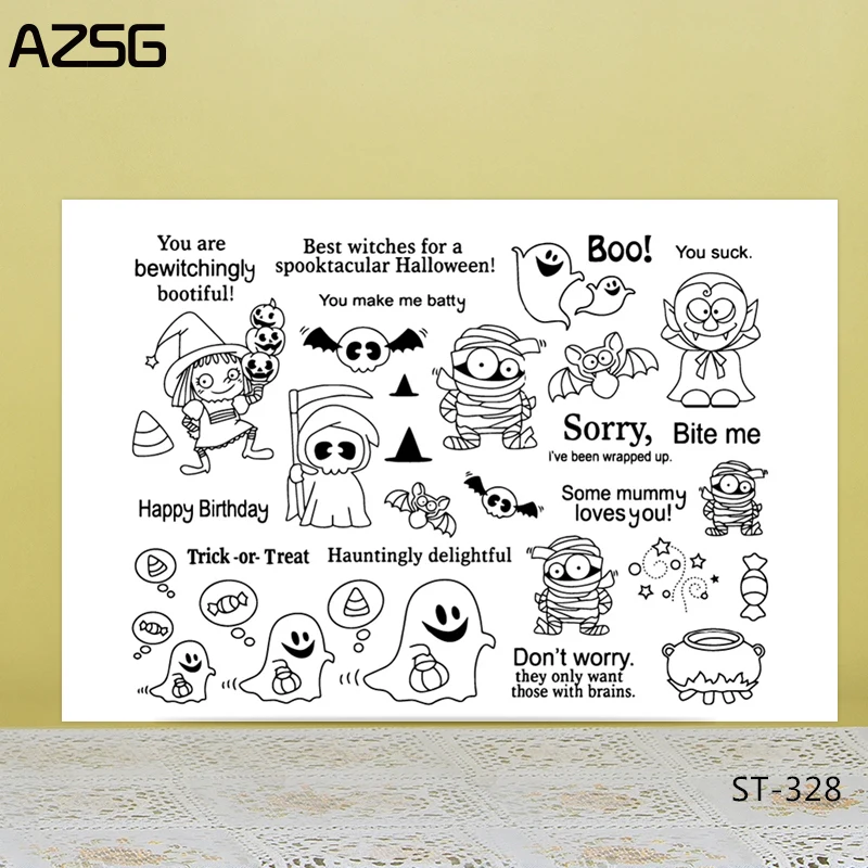 

AZSG Happy Halloween Clear Stamps for DIY Scrapbooking Photo Album Decoretive Transparent Stamps Embossing Stencial 11*16cm