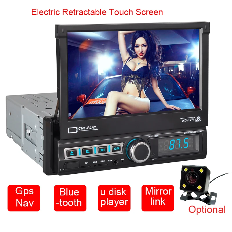 

Car Radio 1 Din Mp5 Player Electric Retractable Touch Screen Multimidia Autoradio Stereo Support Bluetooth Rear View Camera