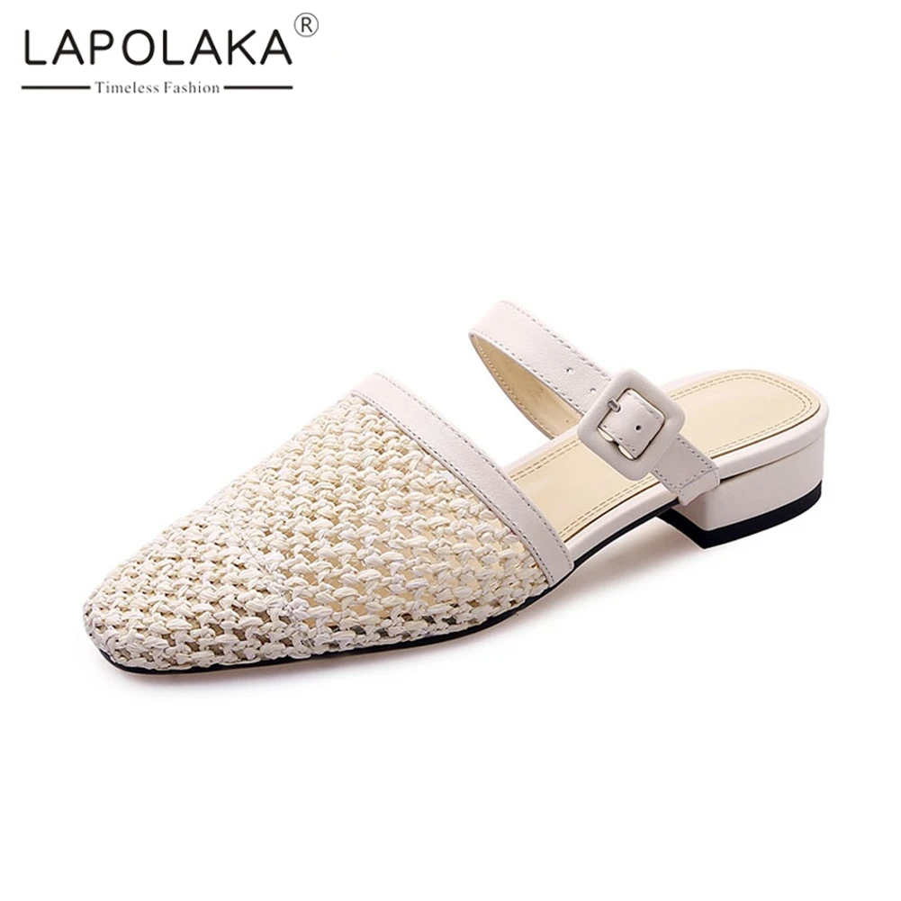 

Lapolaka New Big Szie 33-42 Genuine Leather Weave Ladies Low Heels Hollow Shoes Woman Casual Outside Summer women's Slippers
