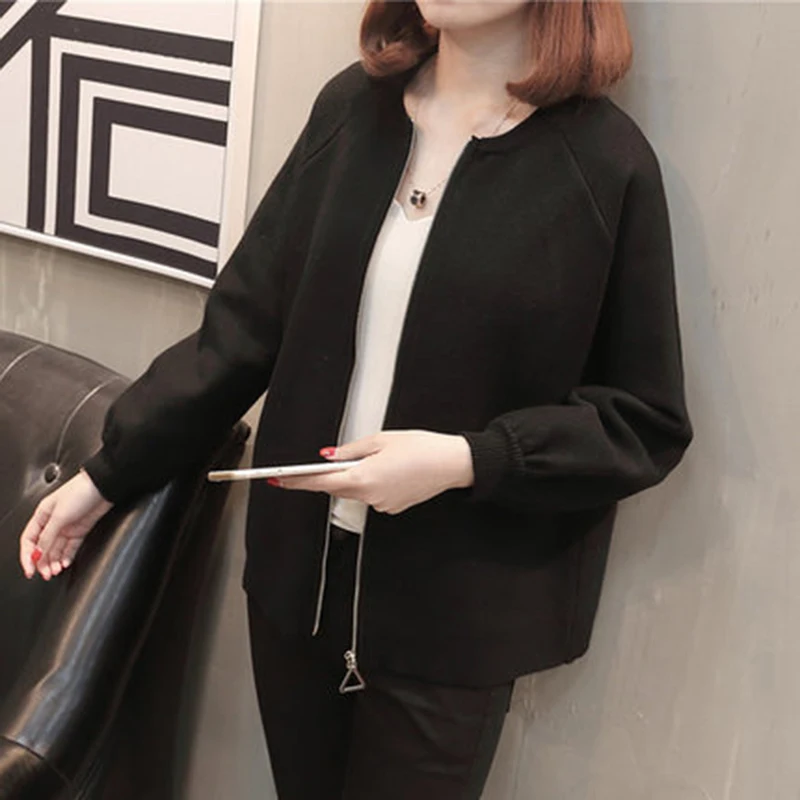 Femelle Tricoté Zipper De cou Perles Casual Chandails Femmes Cardigan Simple Manteaux F606 Mode Court Hiver O Chandail Noir 2018 rouge Automne DH29WEI