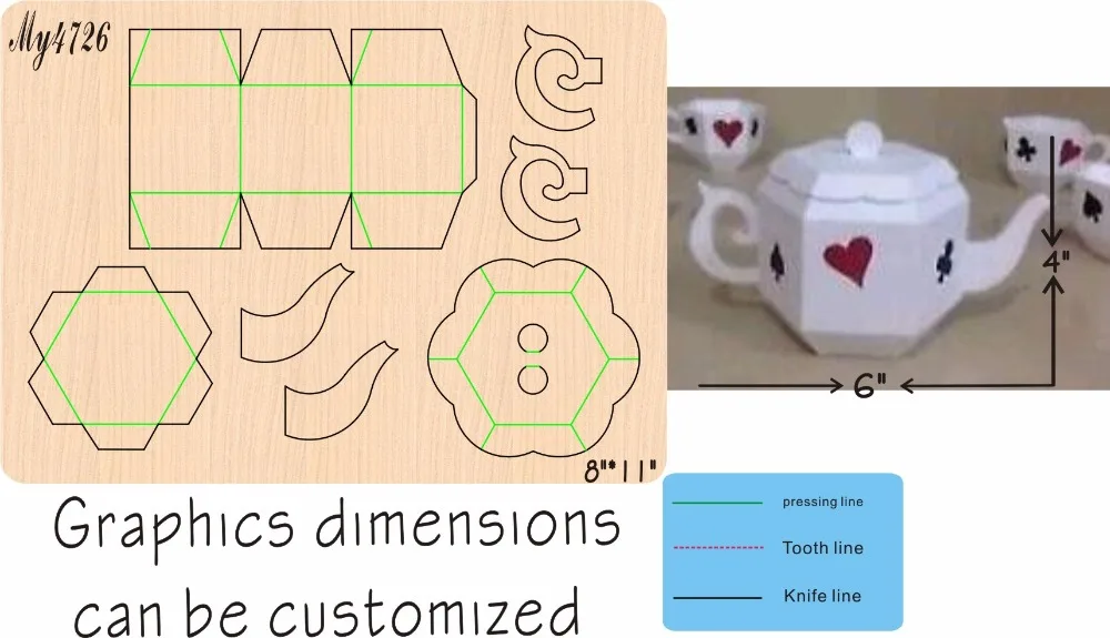 Teapot 6 Wooden die New Compatible MY The details are size mold graphic |