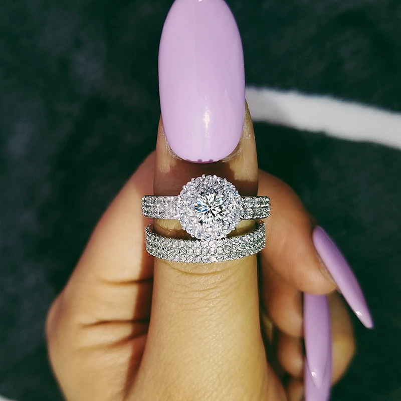 925 Sterling silver wedding Rings set 3 in 1 band ring for Women engagement bridal fashion jewelry finger moonso R4629