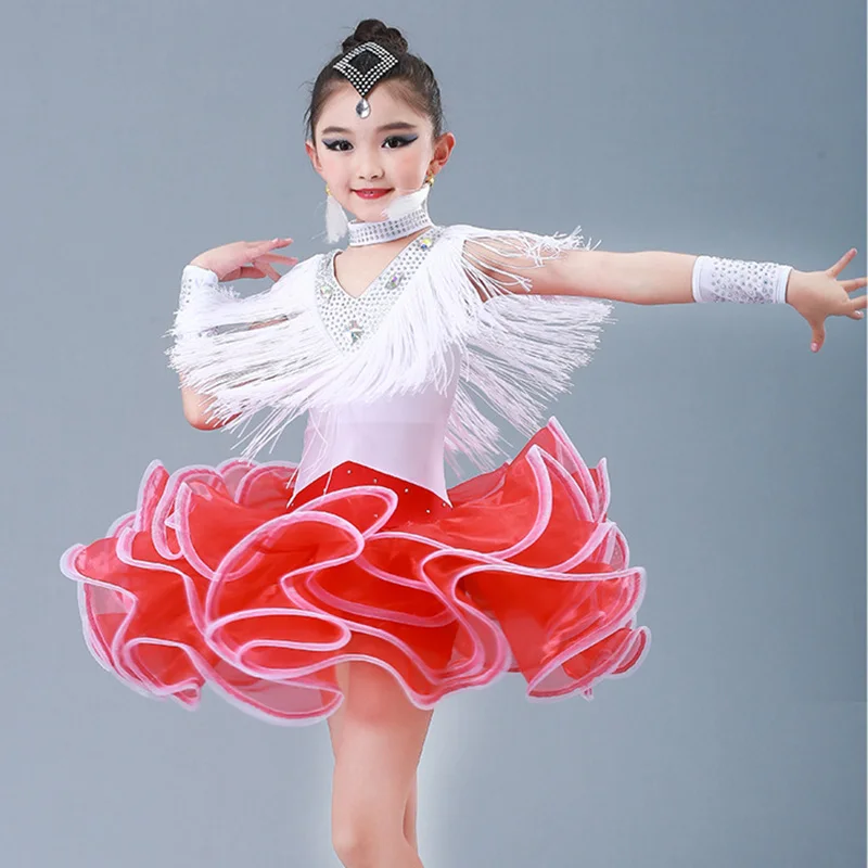 

Girls Sequin Fringe Professional Latin Salsa Cha Cha Ballroom Dance Competition Dresses Costume for Kid Dancing Clothes Clothing