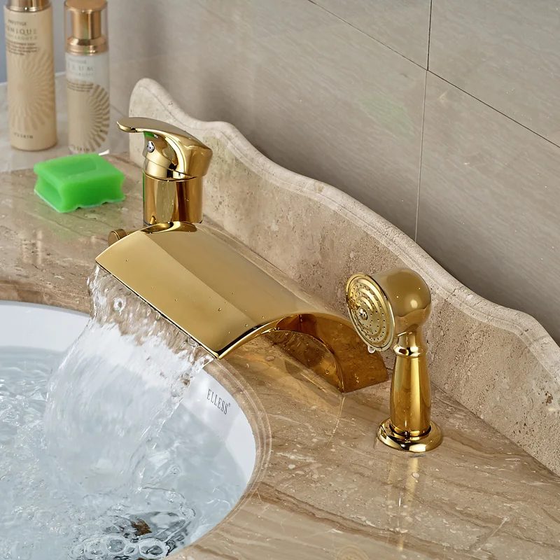 

Deck Mount Single Handle 3pcs Waterfall Bathtub Faucet Bathroom Tub Mixer Tap with Handshower