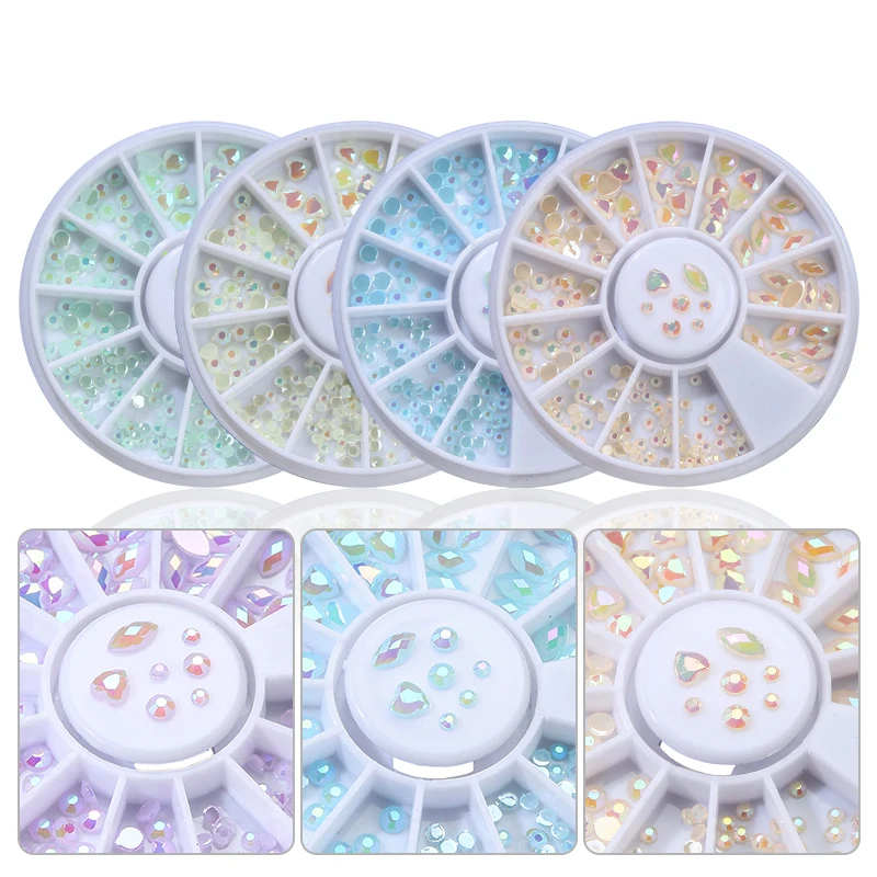 3 ELESSICAL Candy Colorful Nail Rhinestones In Wheel Flatback Heart 3D Acrylic Strass Nail Art Decorations Horese Eye Accessories