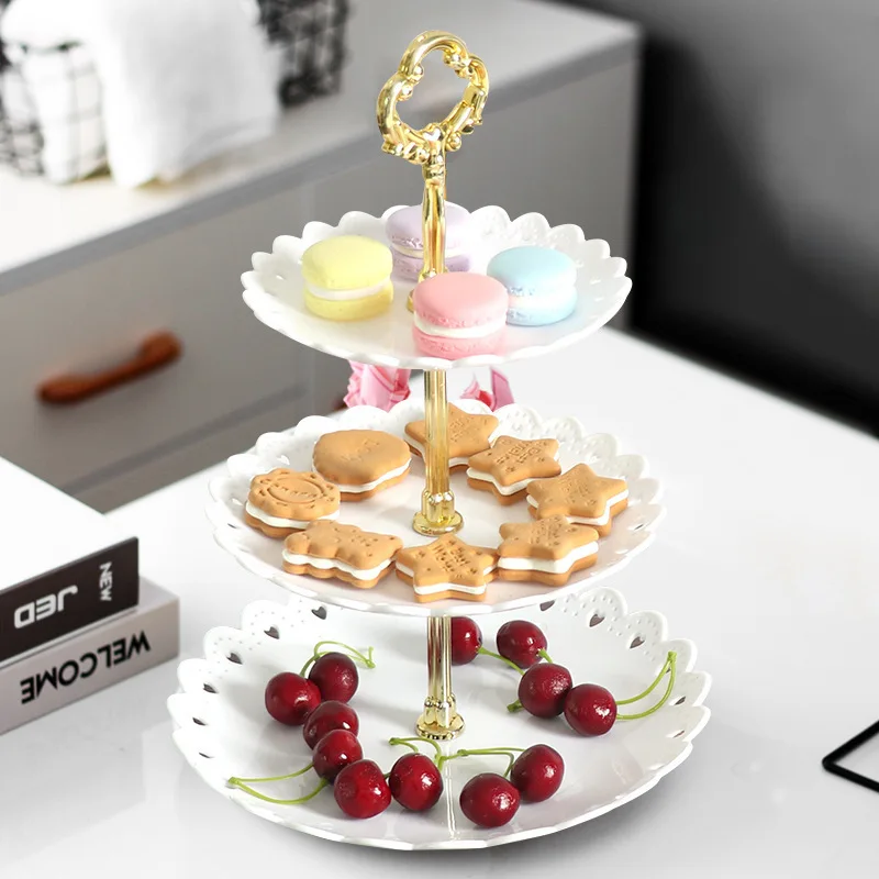 

Cake Dessert Rack Plates Explosion Style European Wedding Party Multi Layer Plastic Three-tier Fruit Tray Snack Candy Tray