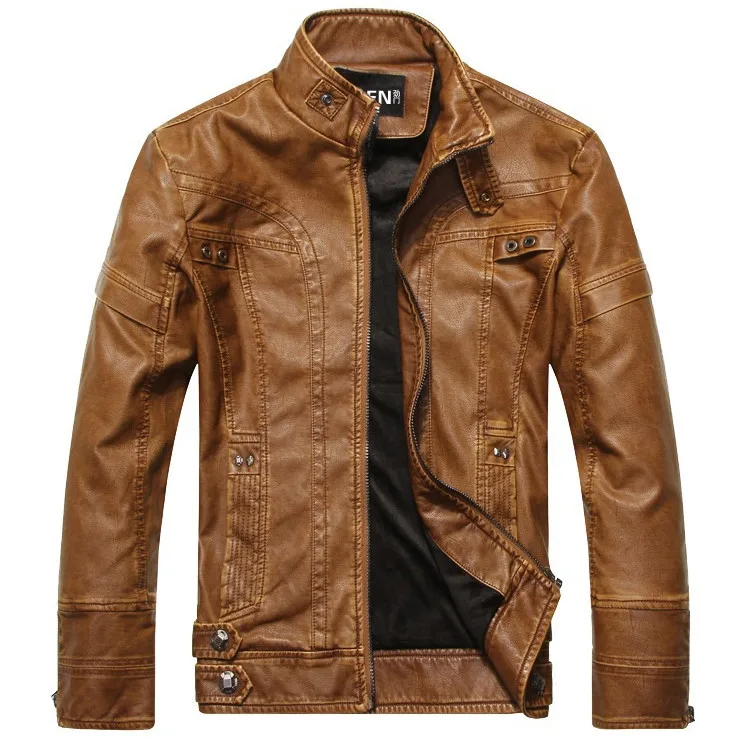 New Arrive Men's Classic Motorcycle Leather jacket Washer PU Stand Collar Autumn Warm, Jaqueta Couro Masculino Bomber