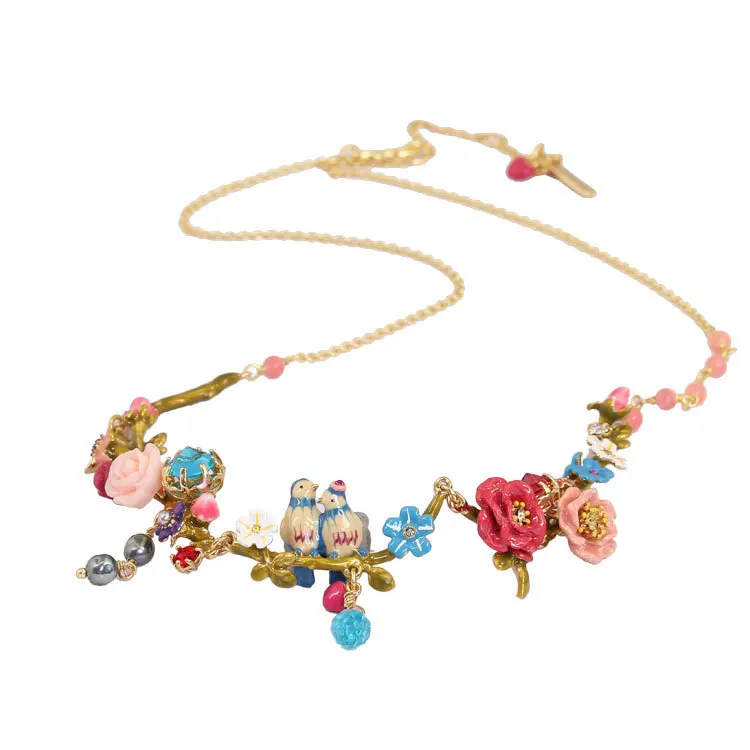 

Bird Blue Gem Luxury Enamel Glaze Women Necklace Jewelry Silver Prevent allergy