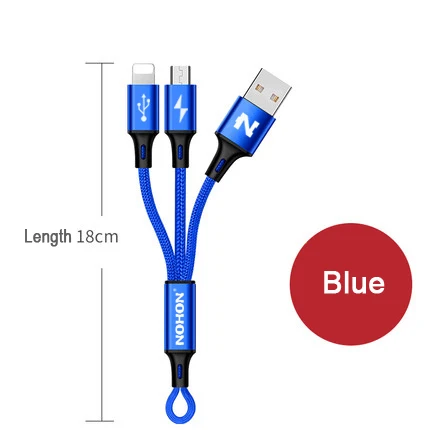 NOHON 2 в 1 USB кабель для iPhone 8X7 6 6S Plus 5 5S iPad iPod 8pin Micro USB кабель для быстрой зарядки нейлоновый провод - Цвет: 2-in-1 18cm Blue