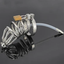 Stainless Steel Chastity Device Male Chastity Cage with Lock and Silicone Catheter & Sounds for Men G7-1-15