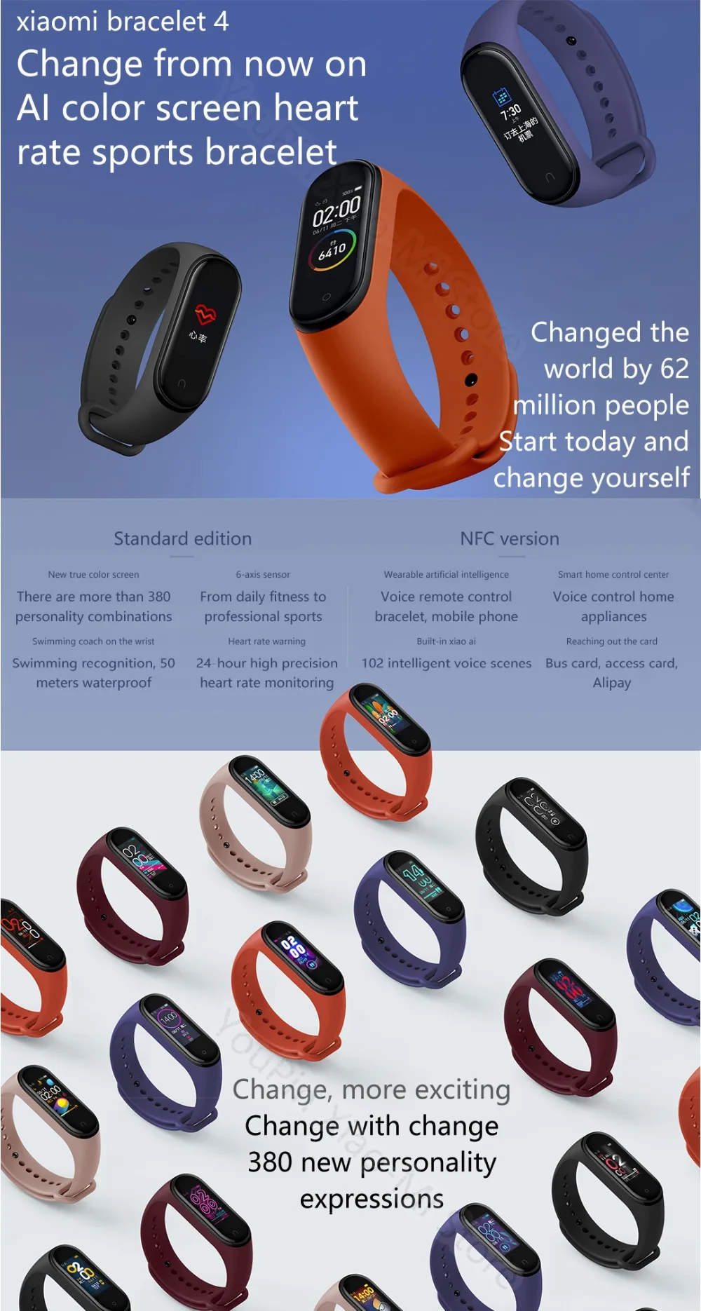 Presale новейший Xiaomi mi Band 4 Smart mi band 4 браслет сердечного ритма фитнес 135 мАч цветной экран Bluetooth 5,0