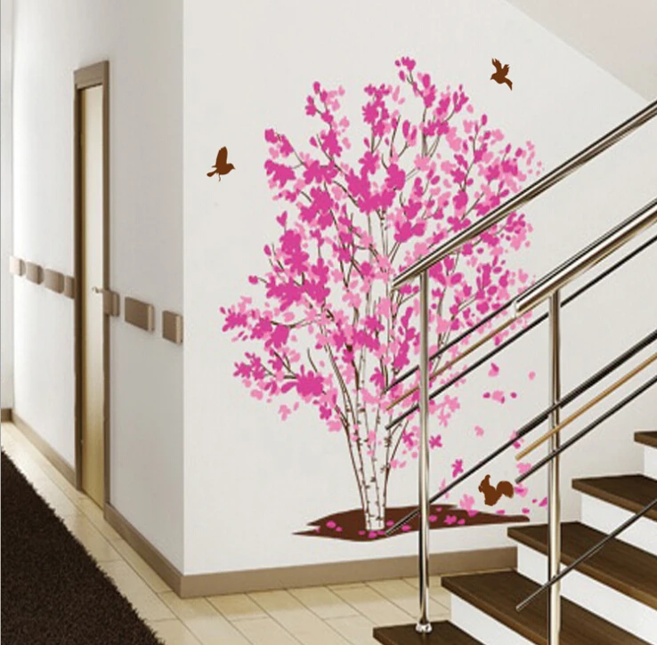 New Pink Cherry Blossom Tree Birds Wall Decal Stickers Vinyl New Pink Cherry Blossom Tree Birds Wall Decal Stickers Vinyl Wallpaper Home Living Room Decor In From Garden On Aliexpress