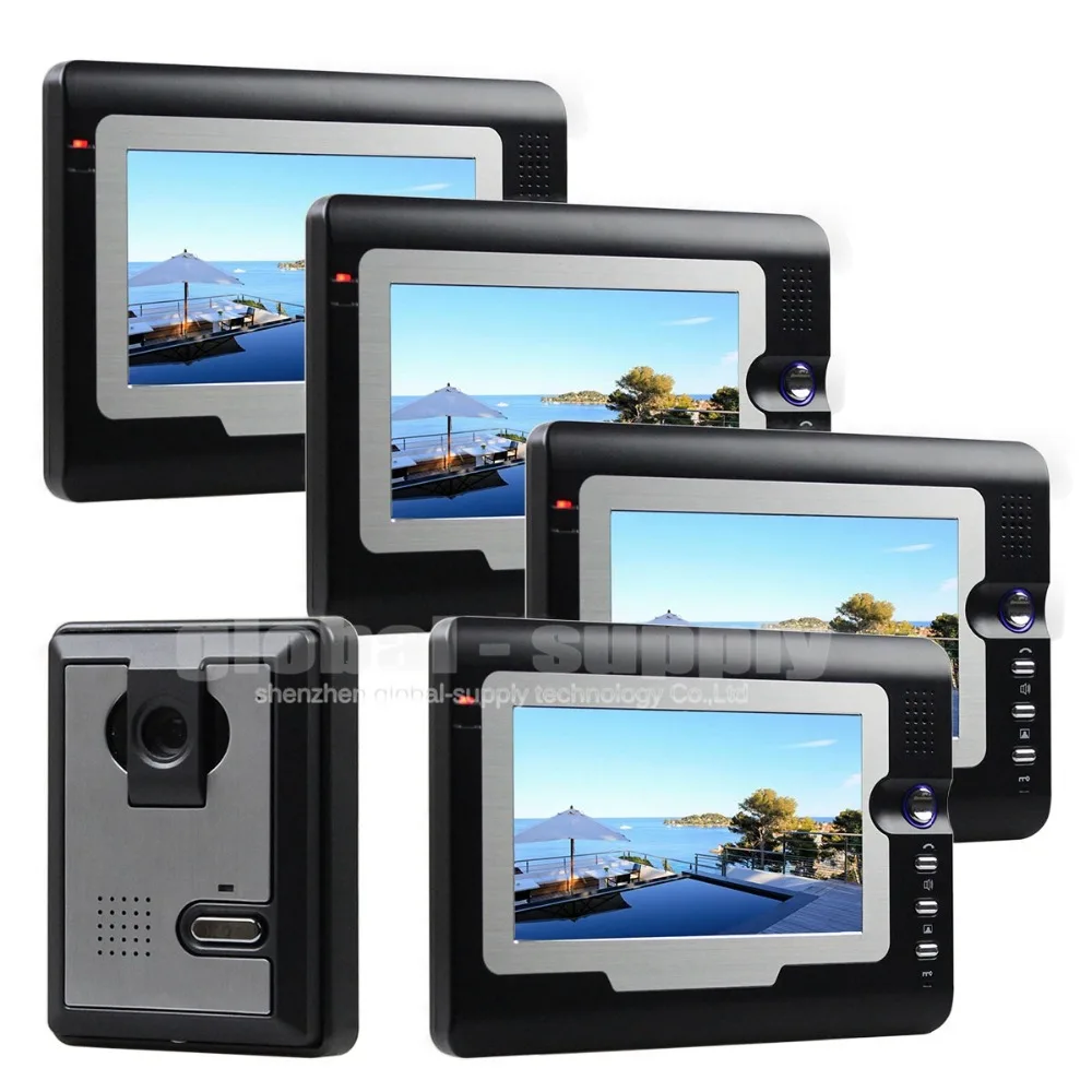 

DIYSECUR 7 inch Color Display Video Door Phone Visual Intercom Doorbell Hand Free IR Night Vision 1 Camera 4 Monitor