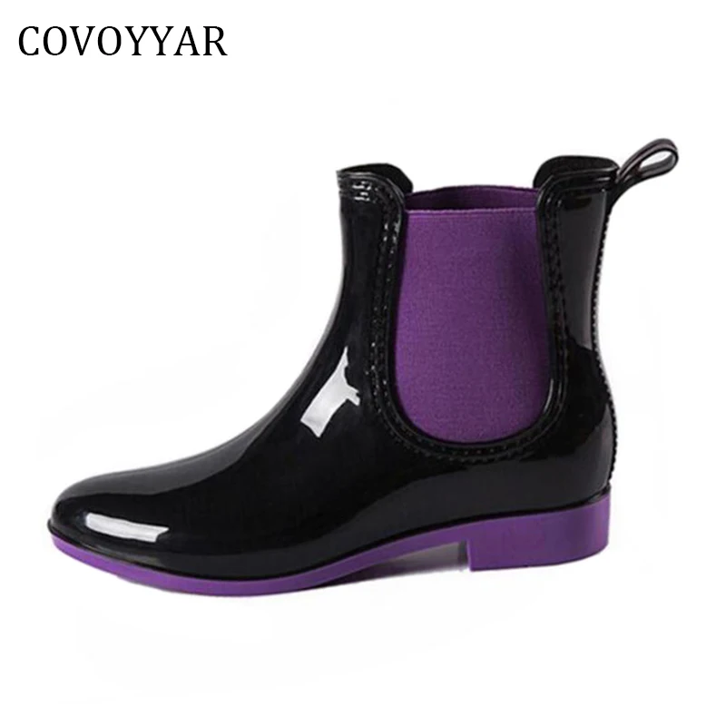 

COVOYYAR 2018 Women's Waterproof Ankle Rain Boots Autumn Winter Rubber Rainboots Booties Fashion Elastic Band Woman Shoes WBS237