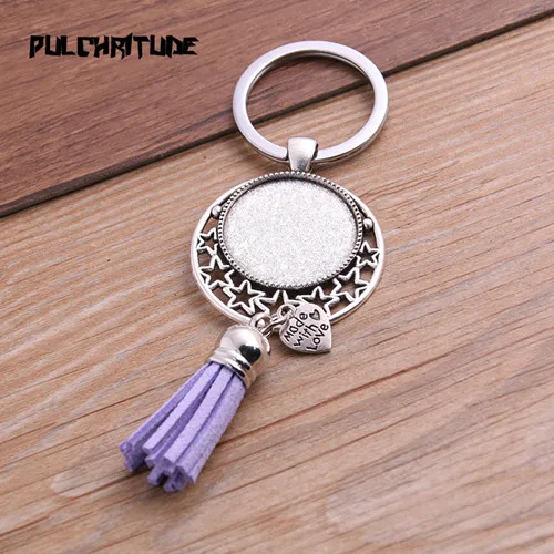 Фиолетовый PULCHRITUDE 1 шт. металлические 9 цветов кисточки брелоки цепи Filligree подходят круглый 25 мм серебряный Кабошон логотип кулон Diy Ювелирные изделия P6795 - Цвет: Фиолетовый