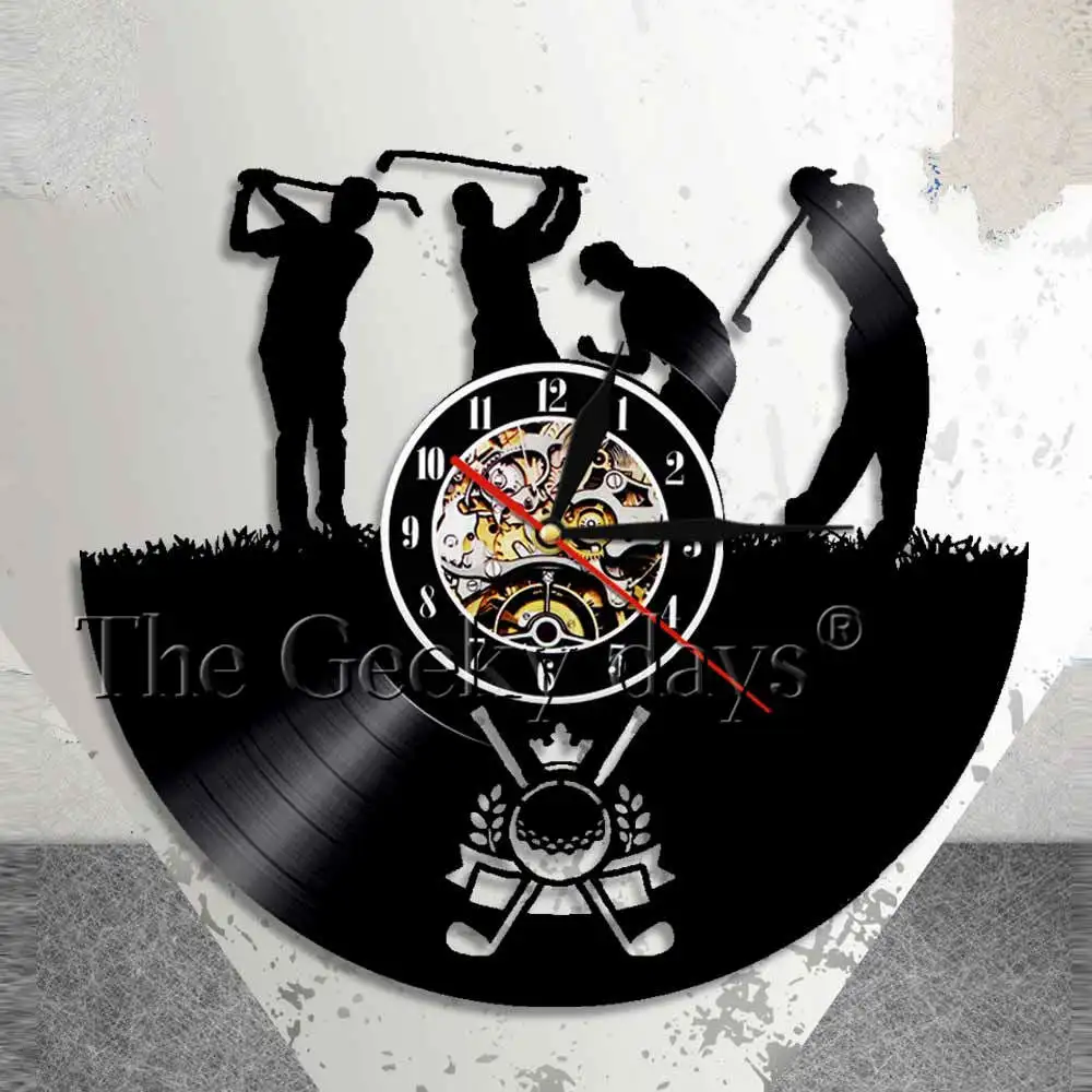 Golf Club Logo Wall Clock Sports Game Interior Home Decor Golf Guys Vinyl Record Wall Clock Golfers Decorative Clock Art Gift