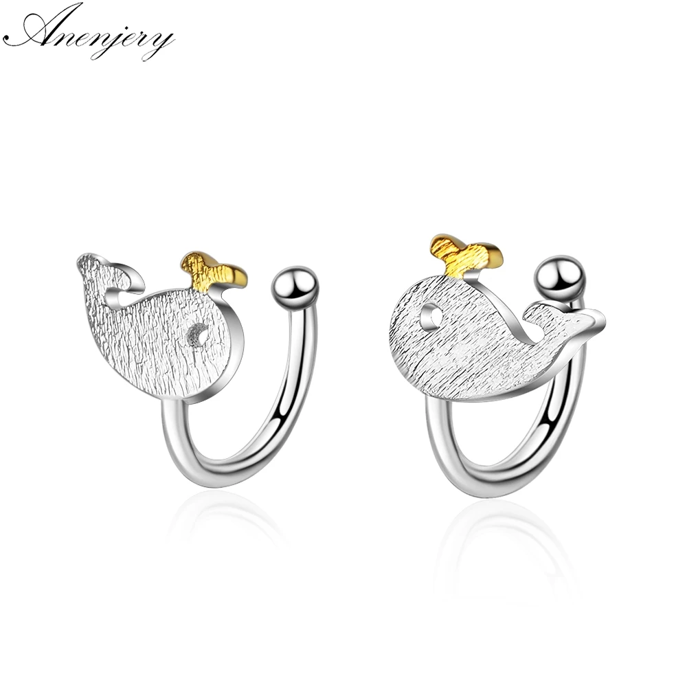 

Anenjery Cute Little Whale Dolphins Ear Clips 925 Sterling Silver Earrings For Women S-E733