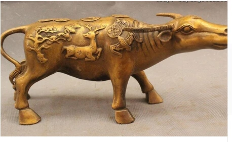 Copper Brass CHINESE crafts decor ation Asian 9 &quotChina Folk Bronze Riqueza Signo Ano Veados Dinheiro Touro Boi | Дом и сад