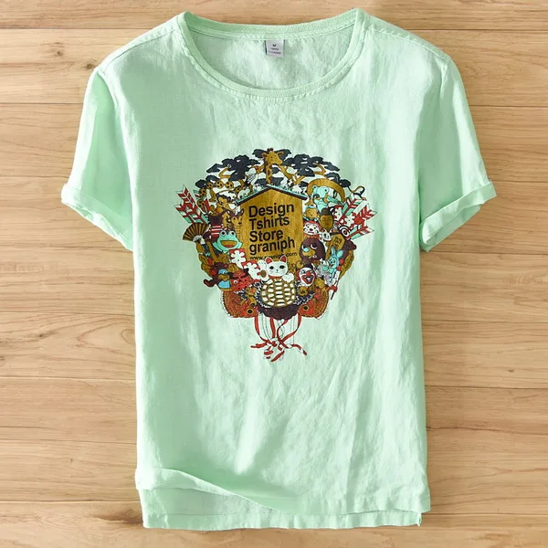 Новое поступление, итальянская стильная футболка из чистого льна, мужская летняя брендовая футболка, Мужская льняная синяя модная футболка с круглым вырезом, Мужская S-3XL, camiseta - Цвет: green