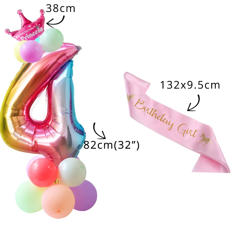 Cyuan 7 трубок Единорог день рождения держатель воздушных шаров латексные шары палка колонна-подставка для детей день рождения вечеринка для малышей вечерние принадлежности - Цвет: balloon crown sash 4