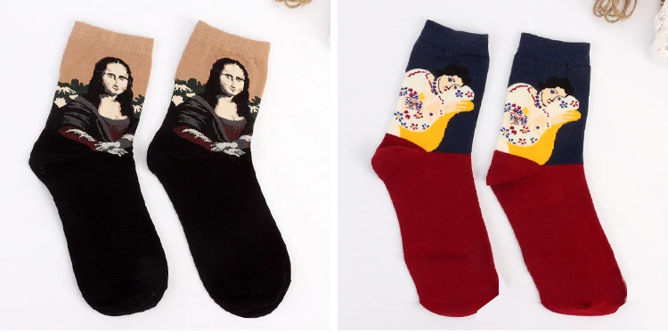 Женские и мужские Разноцветные художественные носки картина маслом Мона Лиза крики серии унисекс хлопок свадебные подарочные носки для