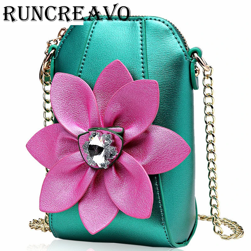 

2018 new mini bag with chain rhinestone flower hit color folk-custom shoulder Messenger bag bolsa feminina pu leather handbag