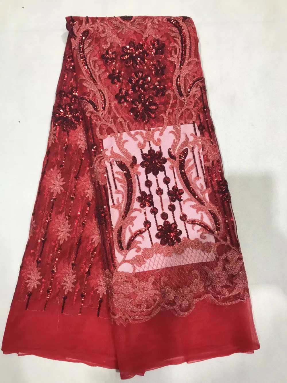 Popular Buying High Class Elegant Big Red Sequins Flower African French lace Wholesale Breathable Tulle Lace Fabric Wedding AFL | Дом и сад