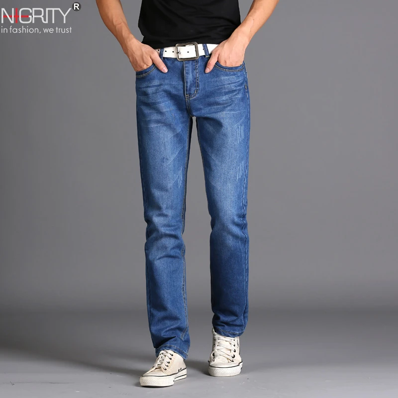 NIGRITY pantalones vaqueros la moda para hombre joven, Jeans rectos informales ajustados, baratos, envío gratis|Pantalones vaqueros| - AliExpress