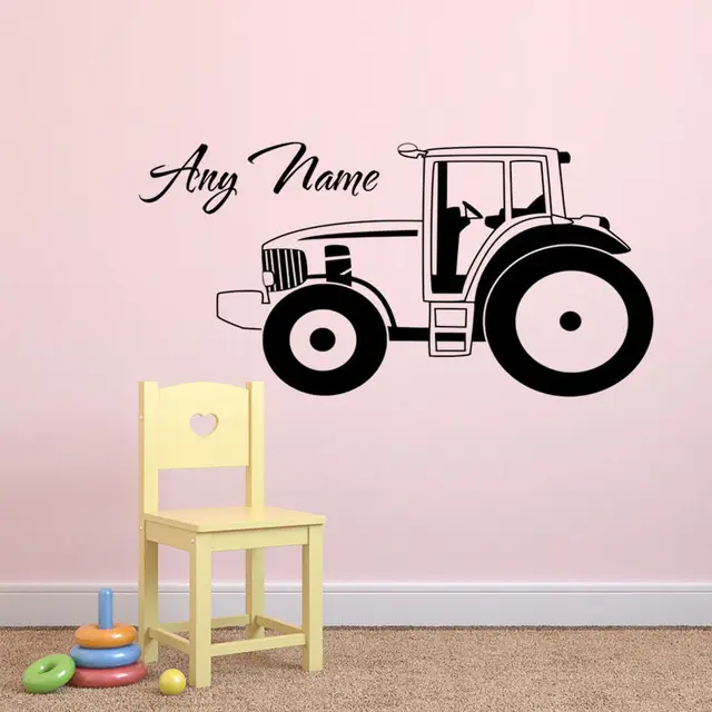 Tractor Elke Naam Vinyl Muurstickers Gepersonaliseerde Naam Jongen Naam