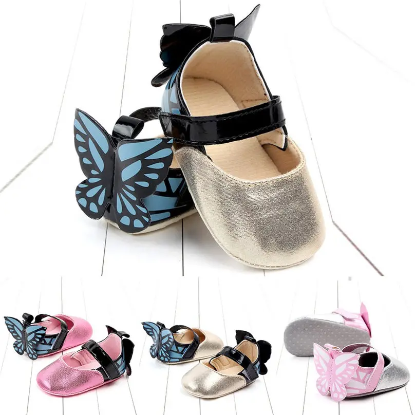 Милые Нескользящие туфли для новорожденных девочек и мальчиков с бабочками; обувь на мягкой подошве; buty niemowleece buciki dla niemowlat 4JJ