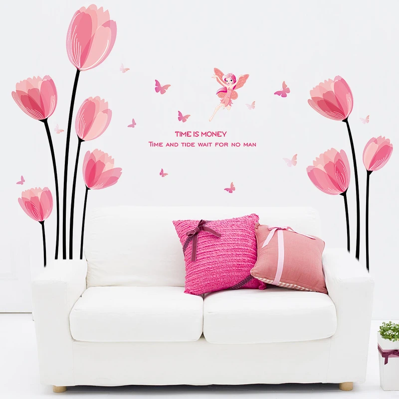 Beautiful Flower Removable Living Room Bedroom Background Decor Mural Self-adhesive Wall Stickers Waterproof Decal Poster dc28 |