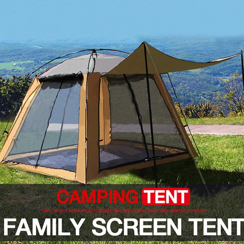 3 4 People Outdoor Camping Tent Four Sides Door Window Fishing Gauze