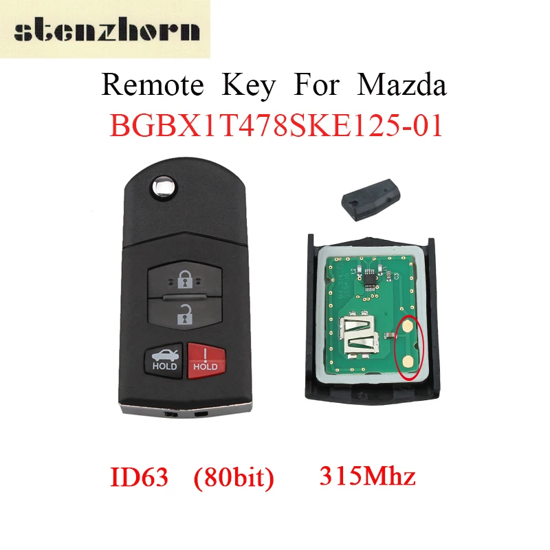 Stenzhorn 315Mhz Remote Key Fob For Mazda MX 5 Miata Mazda 3 Mazda 6 Key ID63 chip For Mazda