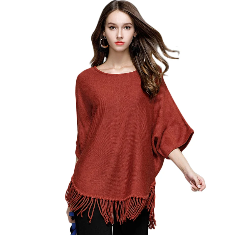 2018 Winter Autumn Tassel Sweater For Women Half Sleeve Knitted