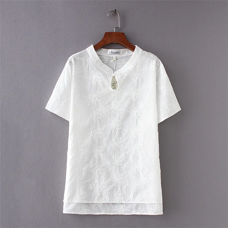 Большие размеры 4XL белый цветочной вышивкой футболка женщин футболка Короткие рукава летние женские Топы футболка femme