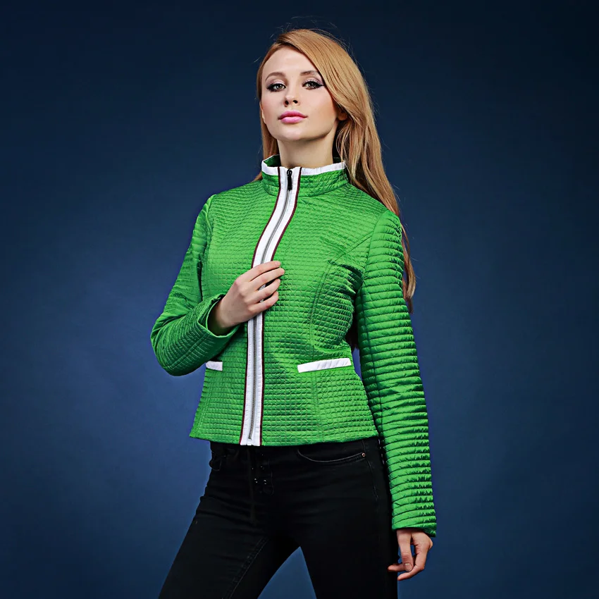 

2017 spring and autumn jacket slim color block decoration small green and wine re jacket stand collar women thin outerwear V134