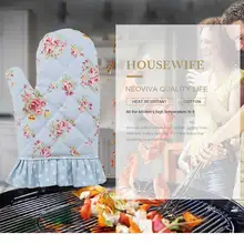 Neoviva хлопок холст для взрослых женщин стеганая печь рукавицы с оборками Doris набор из 2 цветочных баллада синий изоляционный Luva Resistente