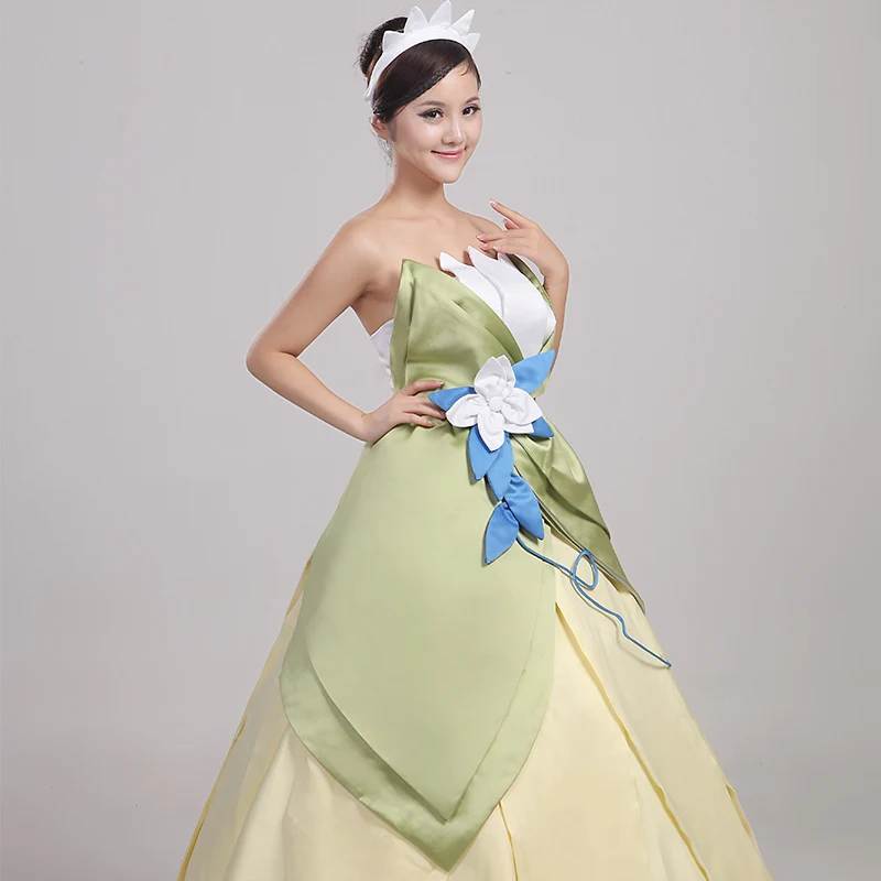 Wonder woman cosplay The Princess and the Frog costume adult princess tiana dress for Halloween costume long green Party dress (8)