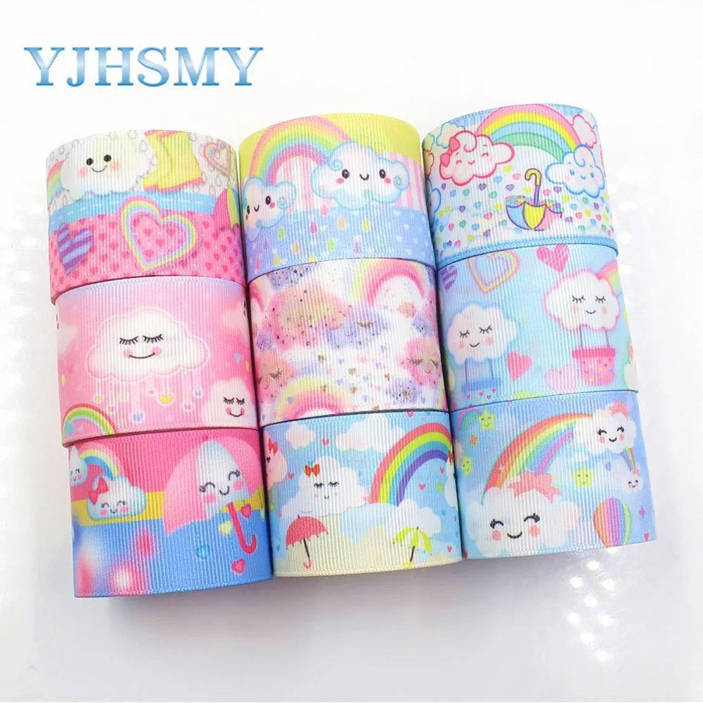 YJHSMY I-19221-402 38 мм 10 ярдов Радужные облака термопечать grosgrain ленты Бант колпачок DIY