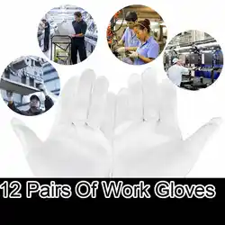 12 пар белые нейлоновые рабочие перчатки Безопасность рук Защитная крышка Нескользящие защитные перчатки, свободный размер этикеты