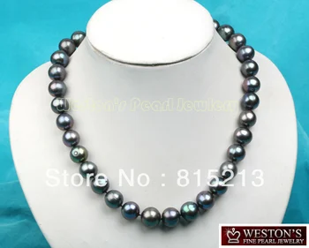 

A1760 RARE 12-13MM BLACK CULTURED FRESHWATER PEARL NECKLACE (B0322)
