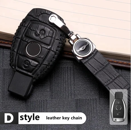 D style leatherchain Кожаный чехол для ключей автомобиля, Карманный чехол для Mercedes Benz GLC260 GLA200 W205 C200 C180 C300 E Class W213 E200 E300 A E S C GLS Calss - Название цвета: D style leatherchain