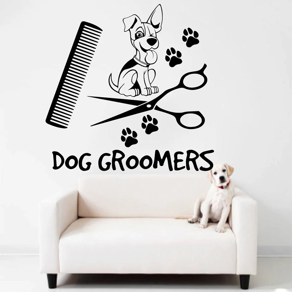 Grooming Salon Window Stickers Dog Animals Pet Styling Wall Shop Transfer 