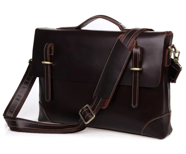 

High Quality Vintage Coffee Thick Genuine Leather Men Messenger Bags Business Portfolios Briefcase Male Shoulder Bag M7228