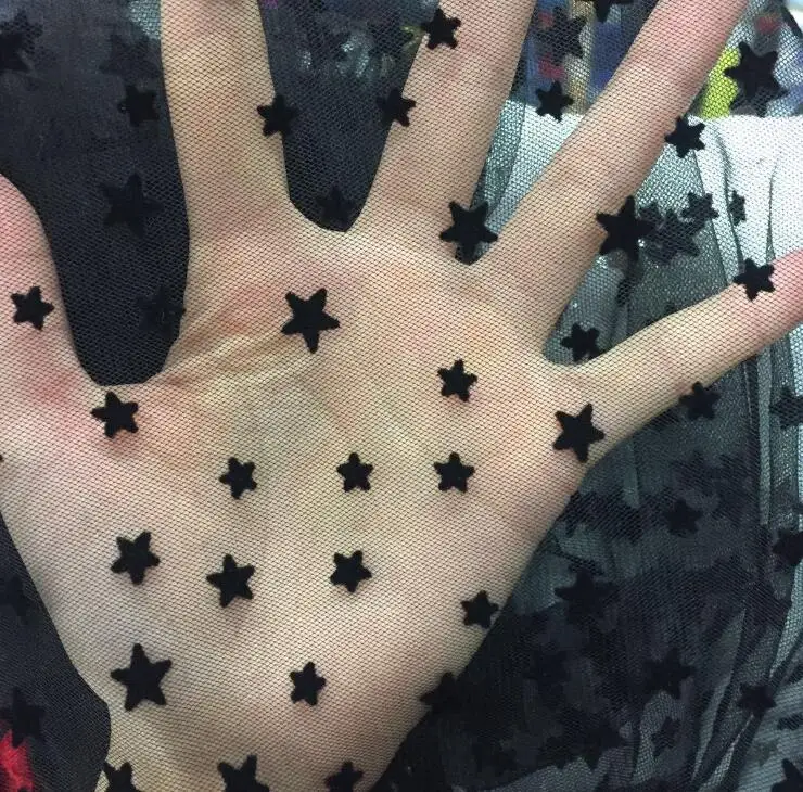 small star Новинка, вышивка с черными звездами, тюль, сетка, ткань для невесты, свадебная ткань для платья, шарф, сделай сам, штора ручной работы, 150 см - Цвет: small star