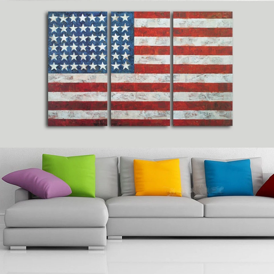 

Canvas Paintings Home Decor Modular Living Room 3 Pieces USA Flag Pictures HD Prints Vintage American Flag Poster Wall Art Frame