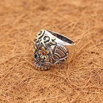

FNJ Punk Skull Ring 925 Silver Jewelry New Fashion S925 Sterling Thail Silver Rings for Men Adjustable Size 8-11.5 bague