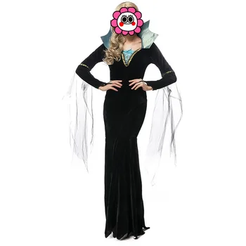 

Sexy Halloween Costumes Adult Woman Deluxe Vampire Vampires Costume Suit Black Long Dress Witch Queen Cosplay Clothing for Women