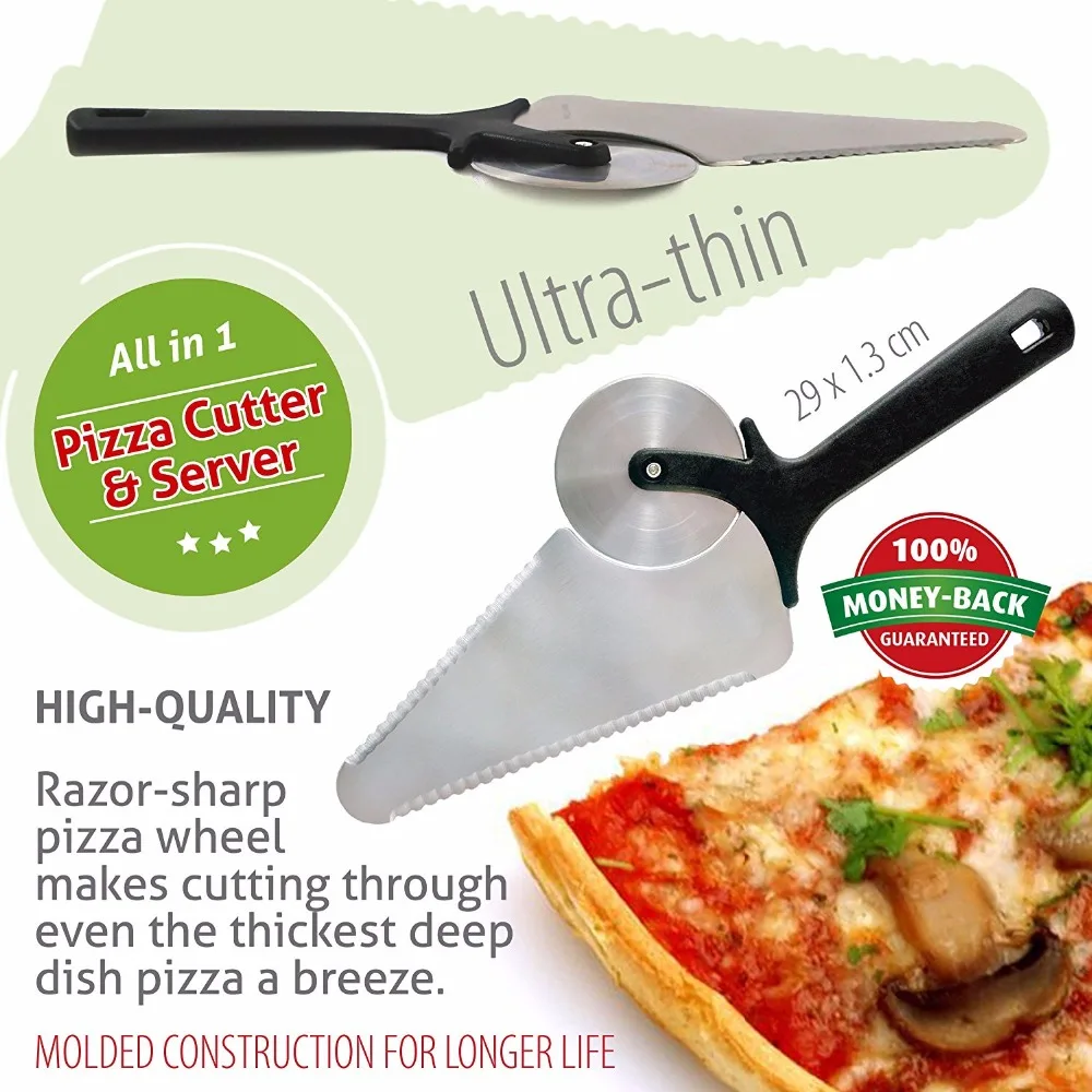 Pizza Cutter Slicer Wheel and Spatula Server Stainless Steel Razor
